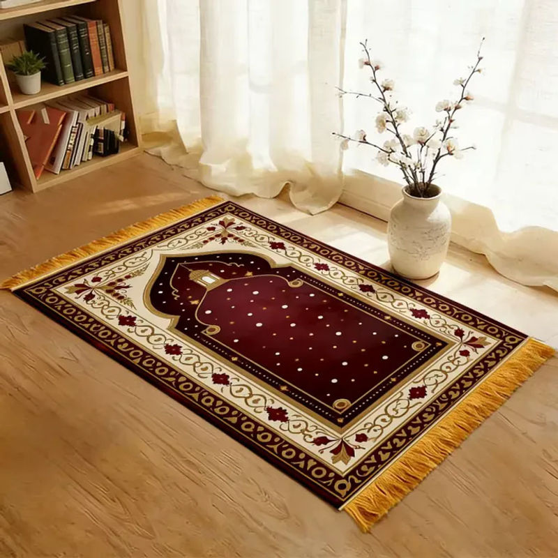 VIKAMA Luxuriöse Gebetsmatte mit floralem Design, maschinenwaschbar und orientalisch im Stil - Bild 2