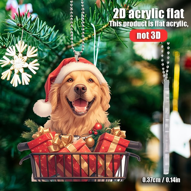Weihnachts-Anhänger Golden Retriever aus Acryl für Auto, Rucksack und Schlüsselanhänger - Bild 1