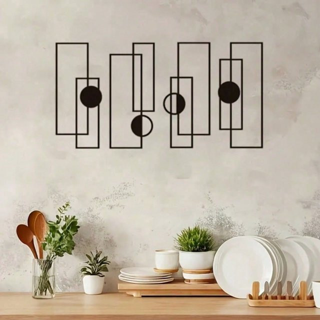 4-teiliges Wandkunst-Set aus Metall von CIFBUY in Schwarz mit geometrischem Design - Bild 1