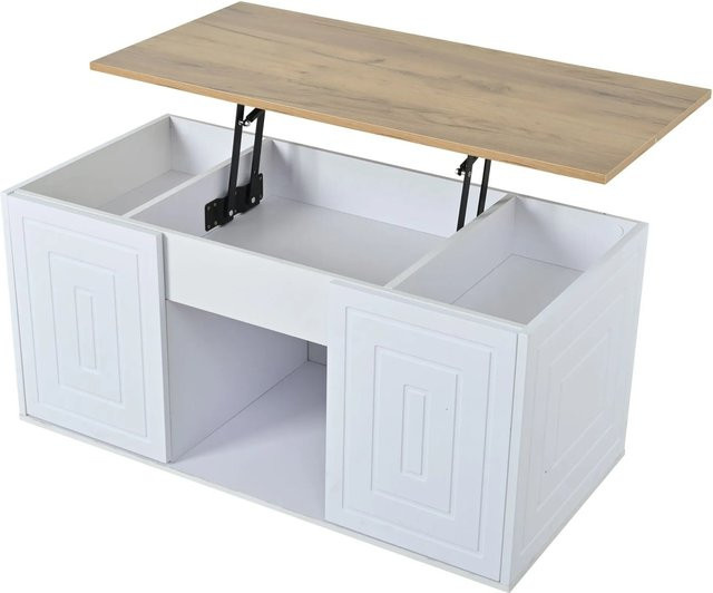 Merax Couchtisch aus Holz und Metall in Naturholz, höhenverstellbar, B/T/H: 95 x 46 x 45 cm - Bild 1