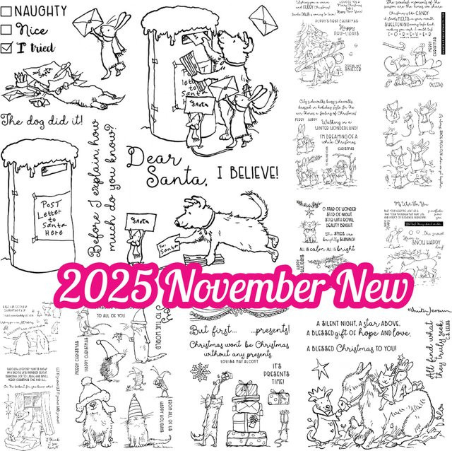 Weihnachtliches Motiv-Stempelset für Scrapbooking und DIY-Karten mit Motiven wie Weihnachtsmann, Maus und Elfen, transparent und schwarz - Bild 1