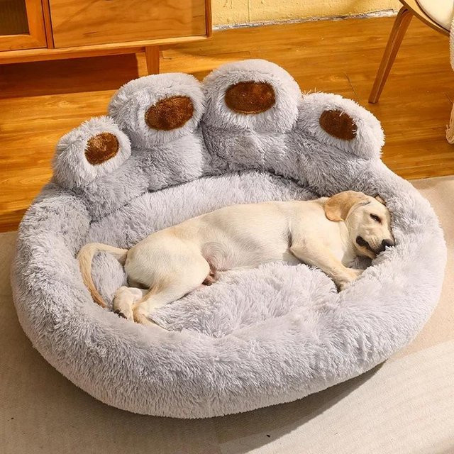 Yiran Furniture Flauschiges Haustier Rundbett im Bärenpfoten-Design, Weiches Plüschkissen für Hunde und Katzen, Lichtgrau, Durchmesser: 50 cm - Bild 1