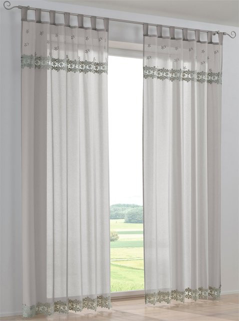 Heine Home Dekostore mit Blütenstickerei in Grau, semi-transparent, 100% Polyester - Bild 1