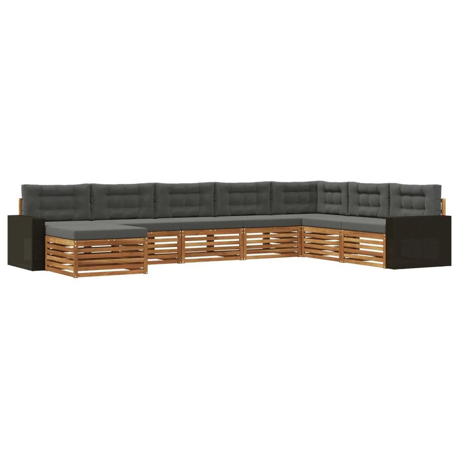 vidaXL Outdoor-Sofagarnitur L-Form aus Akazienholz mit 8 Kissen in Natur und Anthrazit - Bild 2