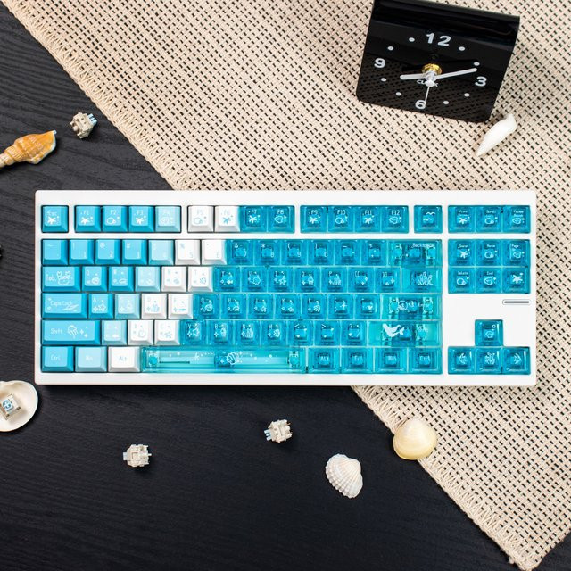 Venit Keys Tastenkappen Set mit 150 Tasten in Blau und Transparent, RGB-kompatibel, Cherry Profile, Dye-Sub-Verfahren aus PC und PBT für mechanische Tastaturen - Bild 1
