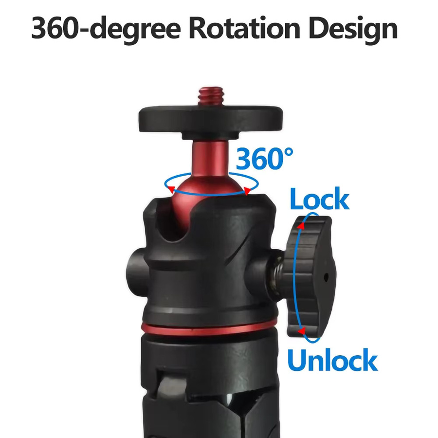 EXSKOF Tragbares Mini-Desktop-Verlängerungsstativ mit 360 Grad Kugelkopf für Kamera, GoPro, Insta360 und DJI OSMOS Action in Schwarz - Bild 3