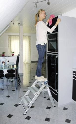 MUNK Günzburger Steigtechnik Aluminium Klapptreppe mit 3 Stufen in Silber, Trittfläche B: 36,0 cm, T: 20,5 cm, maximale Arbeitshöhe: 2,7 m - Bild 1