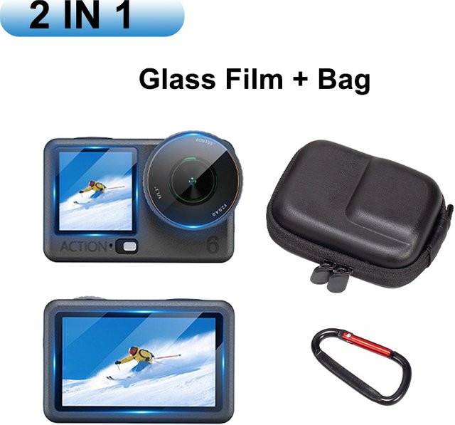 2-in-1 Tragetasche aus gehärtetem Glas und Mini-Aufbewahrungstasche für DJI Osmo Action 6 in Schwarz - Bild 1