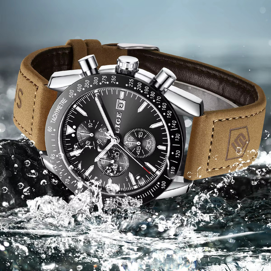 LIGE Chronograph, Quarz, Silikon, Schwarz, Herren - Bild 5