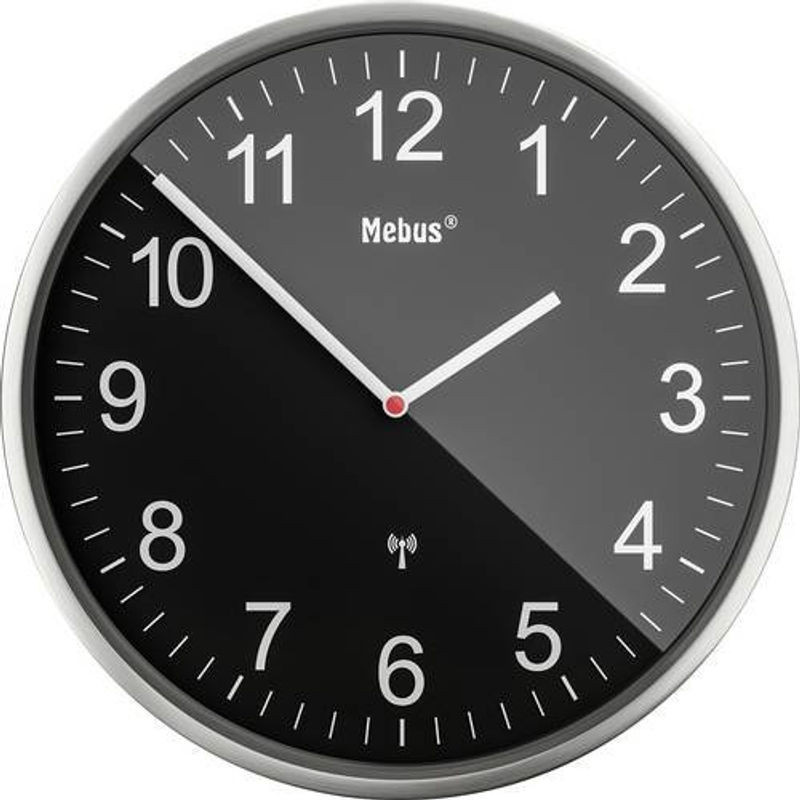Mebus 19578 Funk Wanduhr rund in Silber und Schwarz aus Metall mit Leisegang-Uhrwerk, Durchmesser: 30 cm - Bild 1