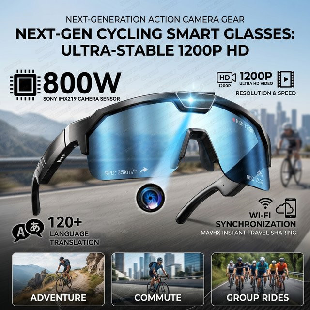 GUHUAVMI Smarte Brille mit 4K HD Anti-Shake-Kamera, 3D-Stereo-Lautsprechern und Bluetooth in Schwarz mit polarisiertem UV400 Schutz für Outdoor-Videos und KI-Funktionen - Bild 1