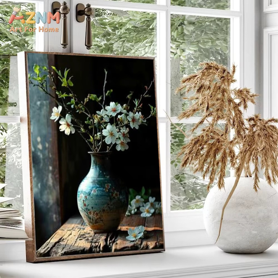AZNM Vintage Leinwand-Wandkunst Blumen-Stilleben mit rustikalem Blumenstrauß-Druck in Mehrfarbig - Bild 2