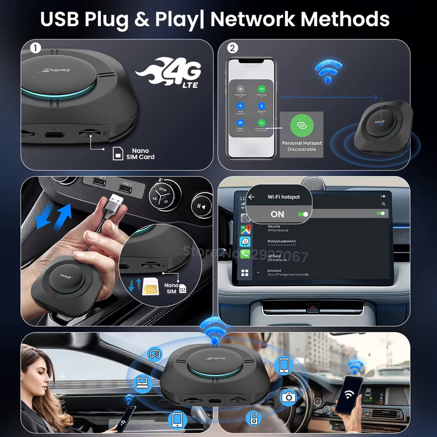 CarlinKit CarPlay AI Box Android 13 SM6115 mit 8-Kern Prozessor, Wireless CarPlay und Android Auto, Video-TV-Streaming Box mit 4G LTE und WiFi, Farbe: Schwarz, 64G/128G - Bild 4