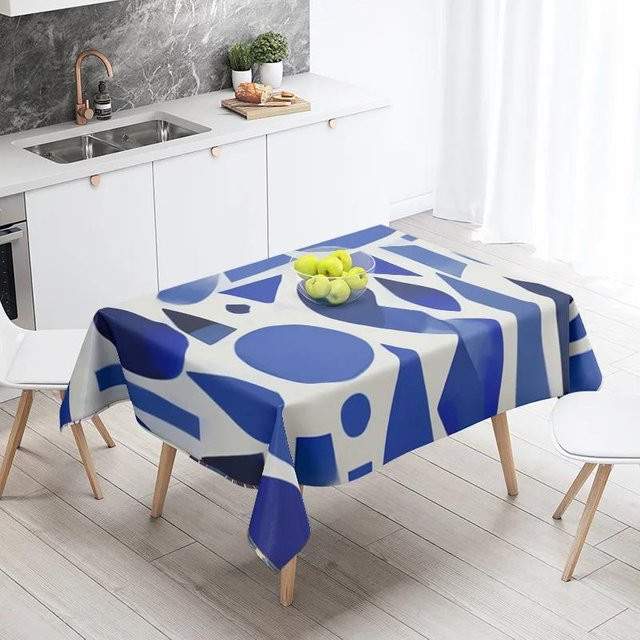 JINGYUE Pet Tischdecke mit abstraktem geometrischem Design in Blau, wasserabweisend und fleckenabweisend, B: 100 cm, T: 145 cm - Bild 1