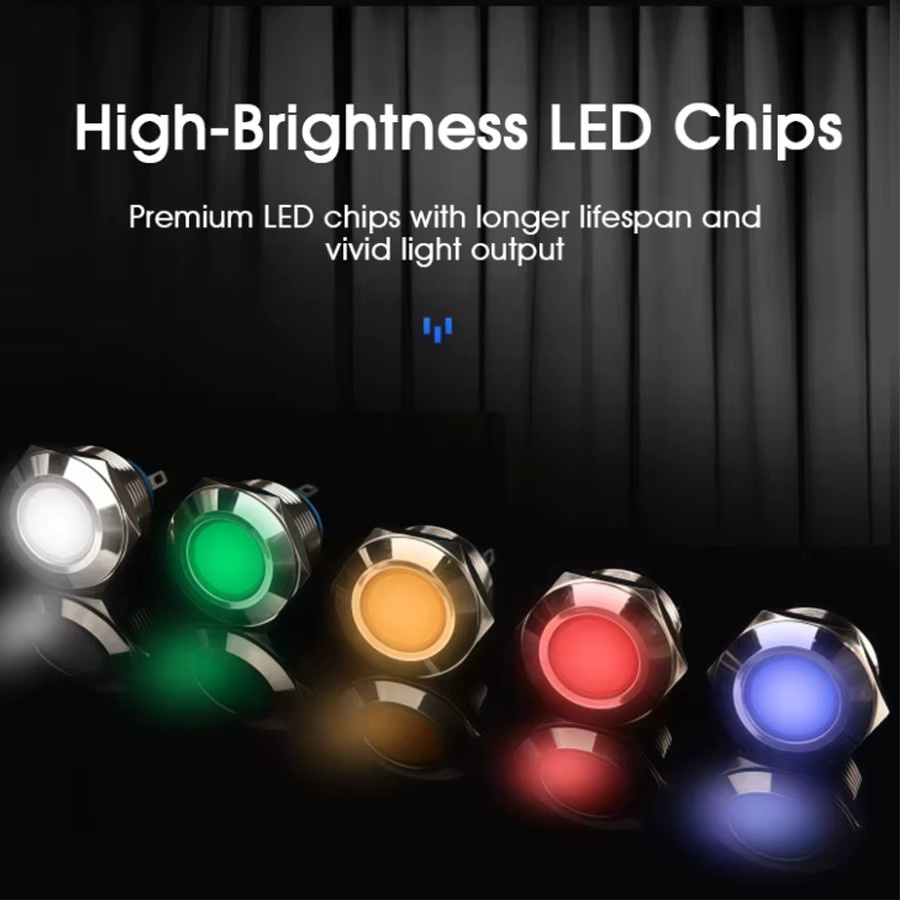 QHJIA LED-Signalleuchte Gelb, 8mm IP66 Wasserdichte Metall-Anzeigeleuchte für Industrieanlagen mit Kabel und Lötanschlüssen - Bild 2