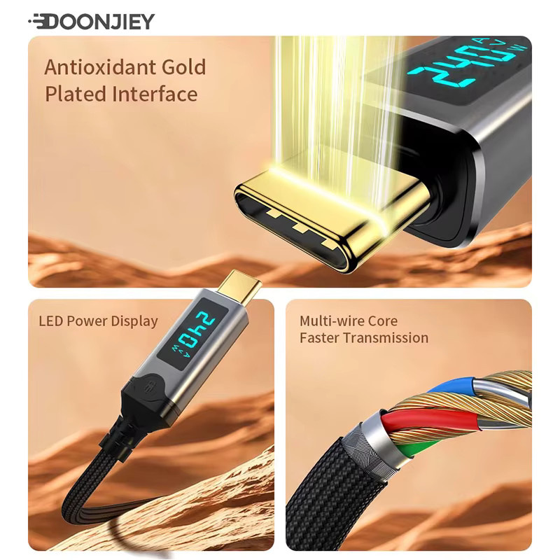 DOONJIEY USB 5.0 Datenkabel Thunderbolt 5 mit LED-Anzeige, Typ C, 240W PD Schnellladen, 80 Gbit/s, Schwarz - Bild 6