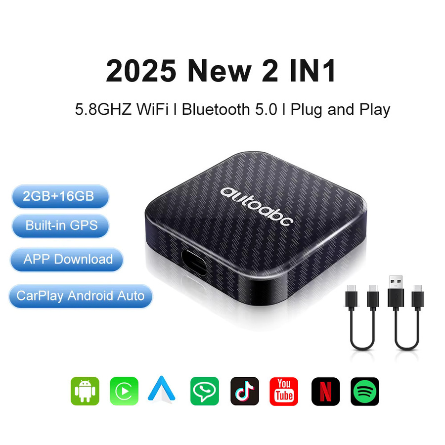 AUTOABC Drahtloser CarPlay und Android Auto AI Box Adapter mit integriertem Play Store, Netflix und YouTube, Farbe: Schwarz, kompatibel mit Toyota, Mazda, Hyundai, Haval, GMC und Ford - Bild 7