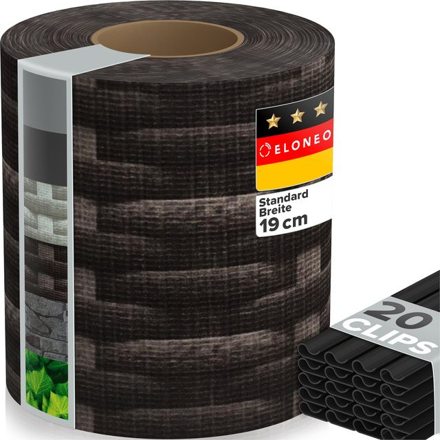 ELONEO PVC Sichtschutzstreifen für Doppelstabmattenzaun in Rattan Dunkelbraun, Länge: 35 m, Höhe: 19 cm - Bild 1