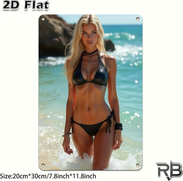 HELLOYOUNG Metall-Wandkunst Bikini-Mädchen Portrait in Mehrfarbig - Bild 1