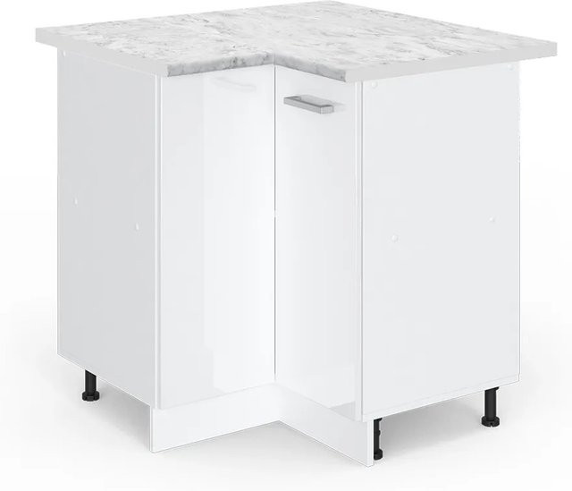 Vicco R-Line Eckunterschrank Küchen Eckschrank Weiß Hochglanz B: 76 cm, H: 81,6 cm, T: 60 cm - Bild 1