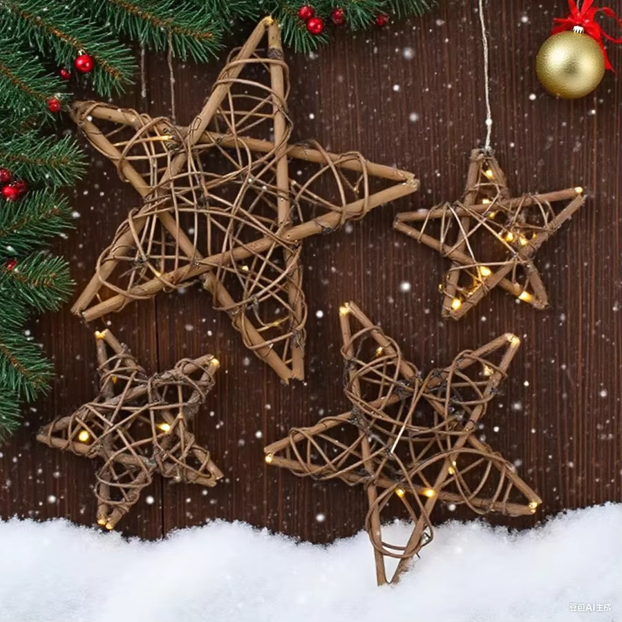 Künstliche Rattan-Stern-Girlande in Braun für Weihnachtsdekoration und Tischornamente - Bild 2
