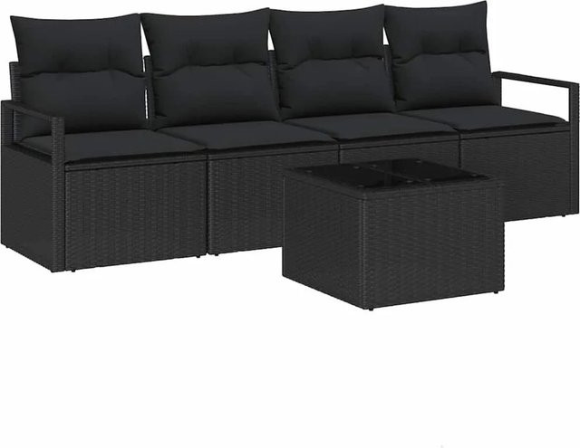 vidaXL Gartenmöbel Set 5-teilig aus Poly-Rattan und Stahl in Schwarz mit Polsterung und Tisch - Bild 1
