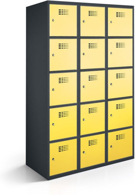 rotstahl Fächerschrank mit 15 Fächern in Gelb und anthrazitgrauem Korpus, B/T/H: 90 x 50 x 180 cm - Bild 1