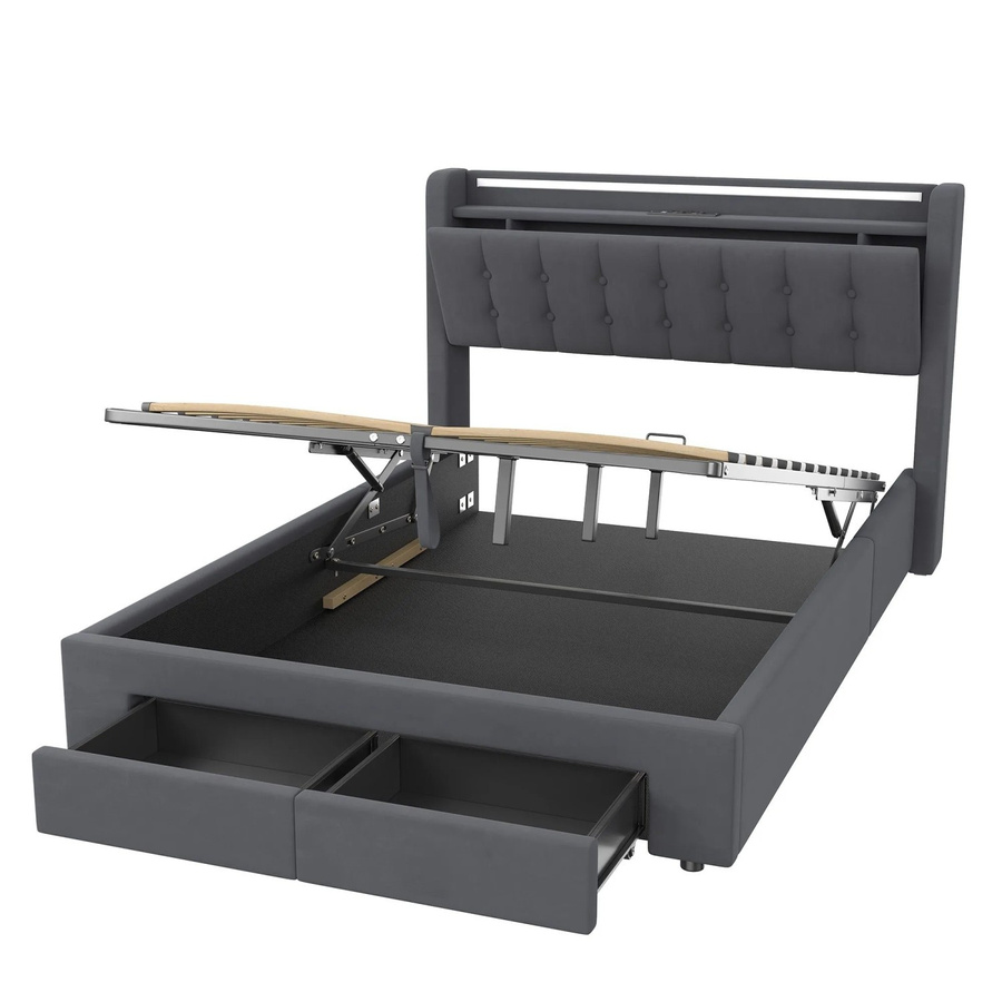 okwish Polsterbett mit Bettkasten und LED-Licht in Grau, B/T/H: 140 x 190 x 106 cm - Bild 2