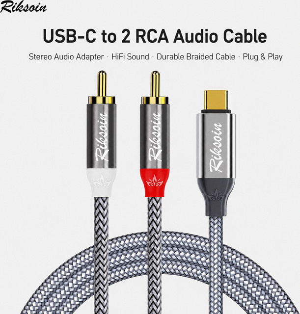 Riksoin USB-C auf 2 RCA Audiokabel mit DAC in Grau für Lautsprecher und Verstärker - Bild 1