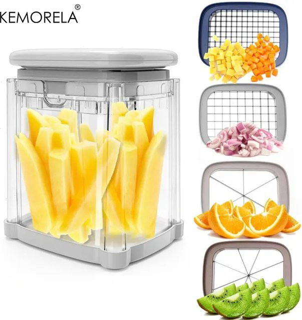 KEMORELA Manueller Pommes-Frites-Schneider und Küchen-Würfelschneider mit auswechselbaren Klingen für Kartoffeln, Gurken und Zwiebeln - Bild 1