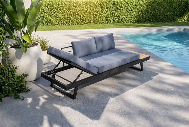 OUTFLEXX Lounge Liege in Anthrazit Matt aus Aluminium und UV-beständigem Polyester mit verstellbarer Kopfstütze, Breite: 230 cm, Tiefe: 80 cm - Bild 1