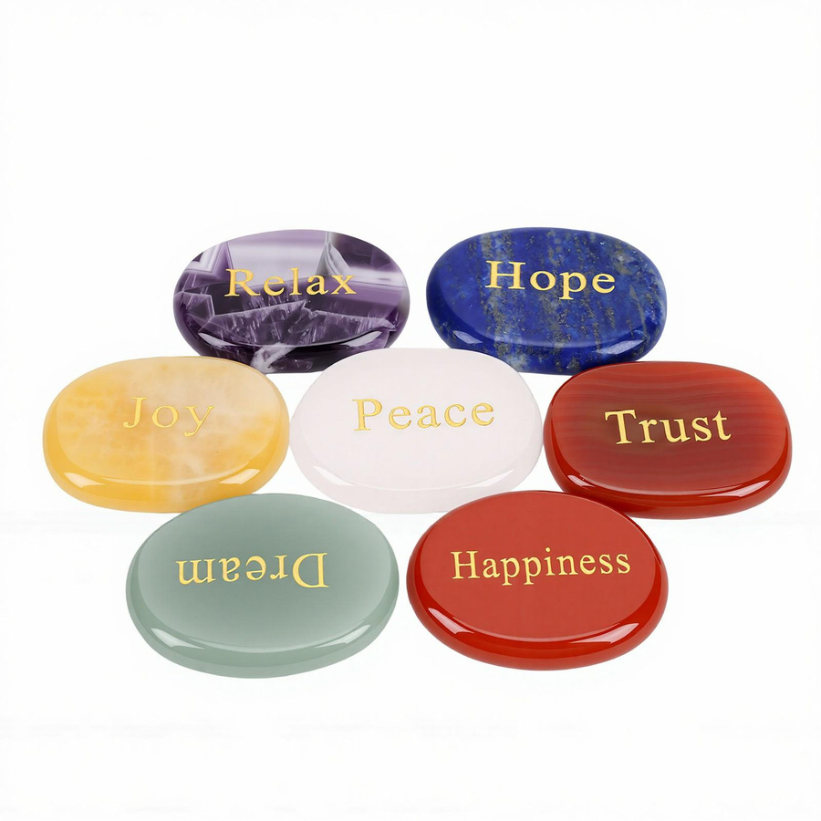 7-teiliges Runenstein-Set aus kristallgeschnitzten Steinen in Multicolor für Yoga und Meditation inklusive Samt-Kordelzugbeutel - Bild 2
