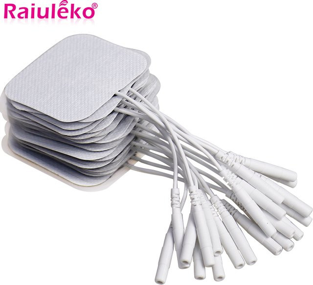 Raiuleko TENS EMS Elektrodenpads mit 2mm Stecker, 20 Stück oder 100 Stück, Farbe Weiß, Größe: 5 x 5 cm - Bild 1