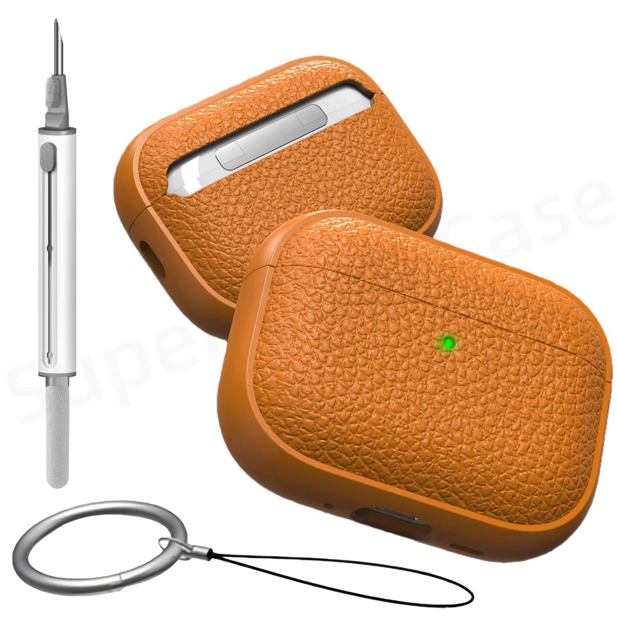 Schutzhülle für Apple AirPods Pro 3/Pro 2/4 aus weichem TPU im Lederdesign in Orange inklusive Schlüsselanhänger und Reinigungsset - Bild 6