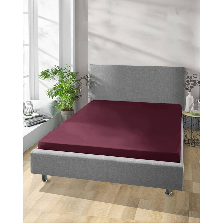 Pocoline Jersey Spannbetttuch aus Baumwolle in Aubergine, B/H/T: 100 x 28 x 200 cm - Bild 2
