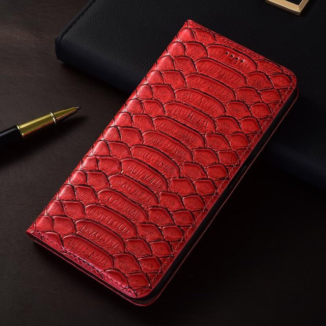 Echte Python-Leder Klapphülle für Samsung Galaxy S10 S20 S21 S22 S23 S24 S25 Note 10 20 Plus FE Ultra in Rot - Bild 1