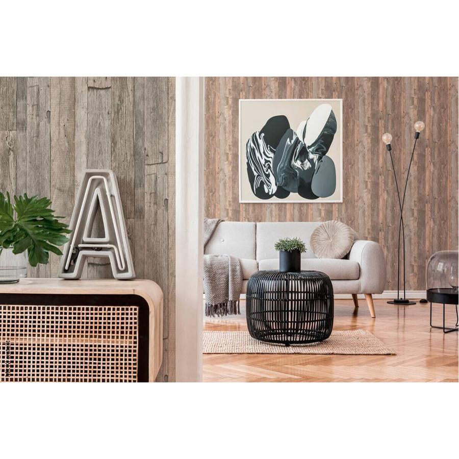 A.S. Création Vliestapete Holzoptik in Schwarz, Beige und Grau, B/H: 53 x 1005 cm - Bild 2
