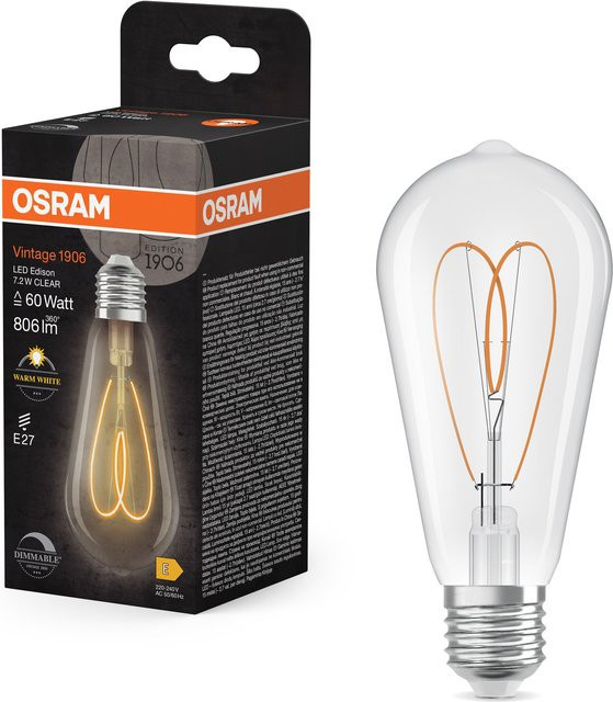 OSRAM Vintage 1906 Edison LED-Lampe E27, Transparent, 7,2W, 806lm, Warmweiß - Bild 1