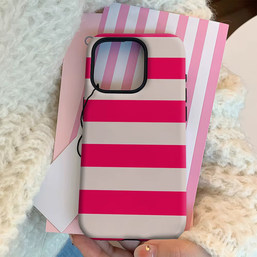 Handyhülle in Fuchsia und Beige gestreift für iPhone 11 bis iPhone 17 Pro Max Plus mit doppelschichtiger Rückseite - Bild 3