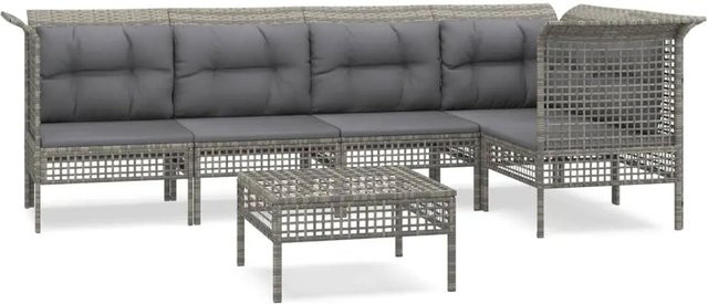 vidaXL 6-tlg Garten-Lounge-Set Modell 50 in Grau mit Kissen aus Poly Rattan und Metallrahmen - Bild 1