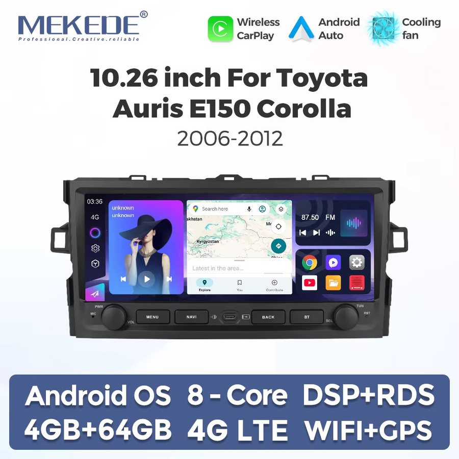 MEKEDE Android Multimedia-Player für Toyota Auris E150 Hybrid 2006 - 2012 mit 10,26 Zoll Display, GPS-Navigation, kabellosem CarPlay, 4G und WIFI in Schwarz - Bild 2