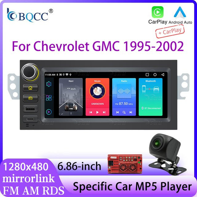 BQCC Single-DIN-Autoradio für Chevrolet GMC 1995-2002 mit 6,86 Zoll Display, Bluetooth, Mirror-Link, USB und Rückfahrkamera in Schwarz - Bild 1