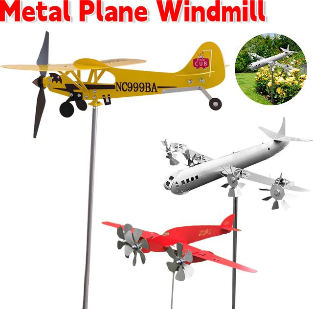 Duttdoor 3D Flugzeug Wetterfahne aus Metall in Gelb als wetterfeste Garten Dekoration und Windspinner - Bild 1