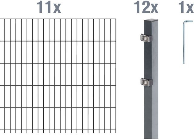 ALBERTS Doppelstabmattenzaun Grundset aus Stahl in Anthrazit, Zaunlänge: 22 m, Mattenhöhe: 100 m, PVC-beschichtet - Bild 1
