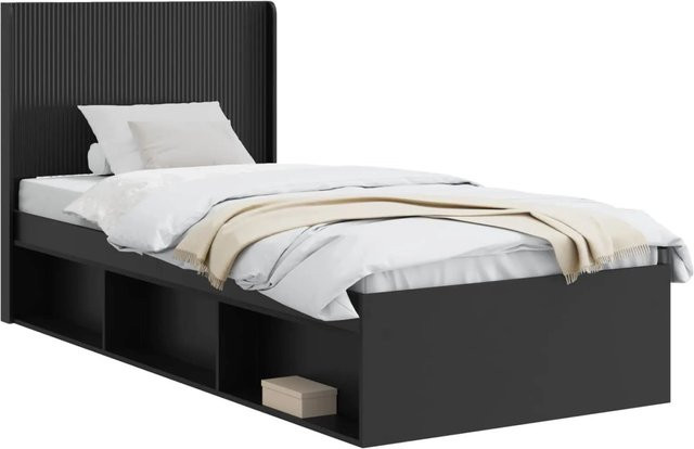 vidaXL Bettgestell mit Kopfteil und Stauraum in Schwarz Matt, B/T/H: 100 x 200 x 105 cm - Bild 1