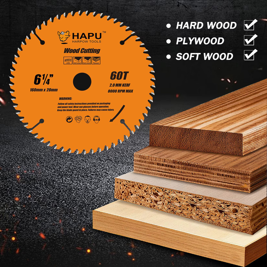 HAPU TCT Holzschneidblatt für Kreissägen und Gehrungssägen mit 60 Zähnen, Durchmesser: 165 mm, Bohrung: 20 mm - Bild 5