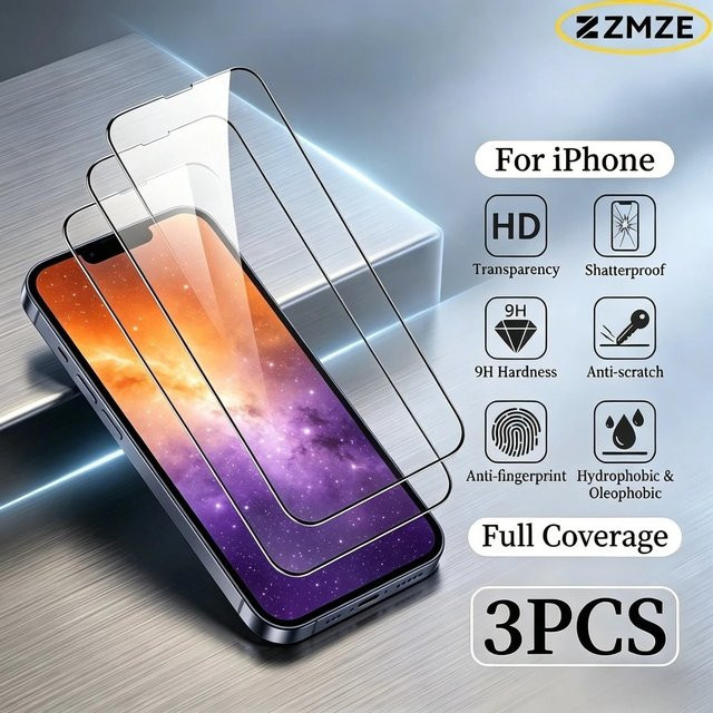 ZMZE 3er-Pack Ultra-Klares Panzerglas Displayschutzfolie für iPhone 17, 16, 15, 14, 13, 12, 11 und weitere Modelle, Transparent - Bild 1