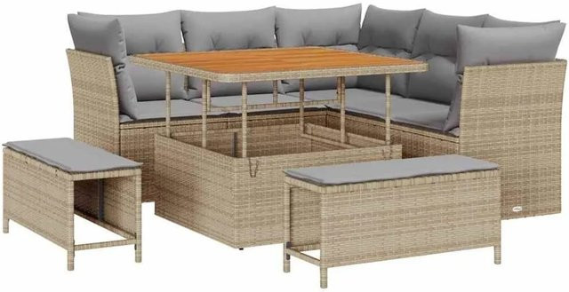 vidaXL Garten-Sofa-Set 8-teilig in Beige und Hellgrau mit Kissen und Metallgestell - Bild 1
