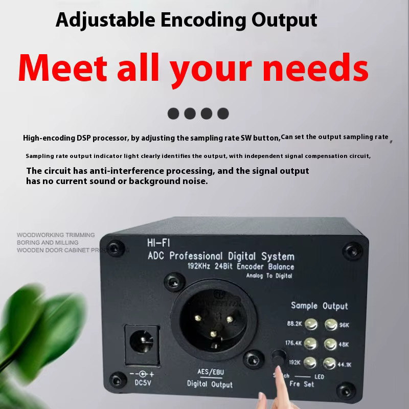 Nvarcher Stereo Analog-zu-Digital-Audio-Konverter AES Digital-Encoder mit symmetrischem Eingang, 24bit, 192Khz, Schwarz - Bild 4