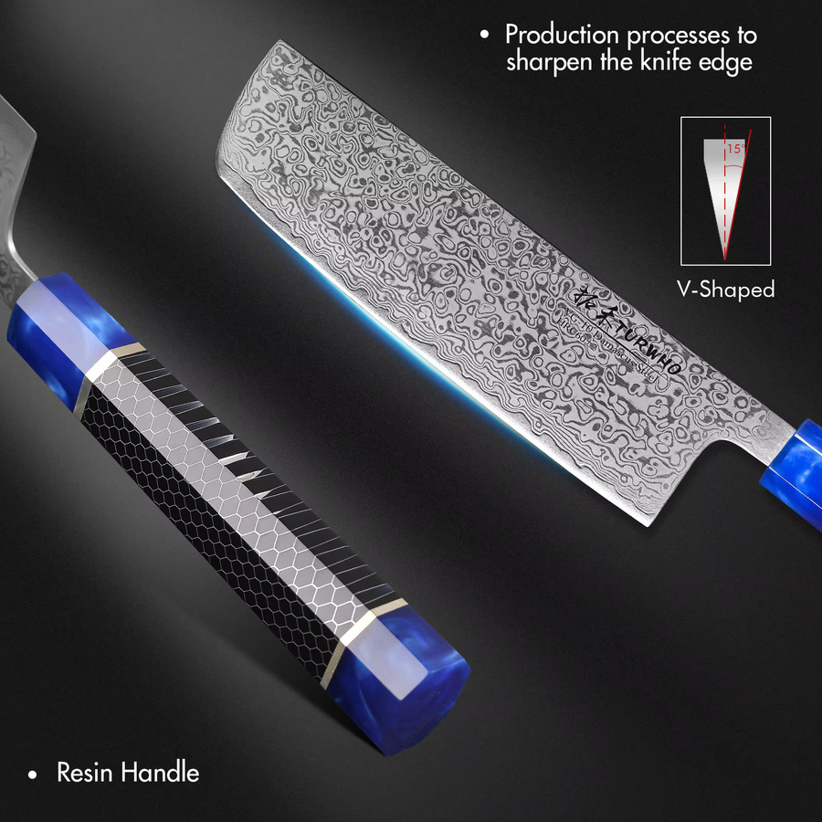TURWHO Japanisches Nakiri Kochmesser aus Damaszener Stahl mit Harzgriff, 16,5 cm - Bild 4